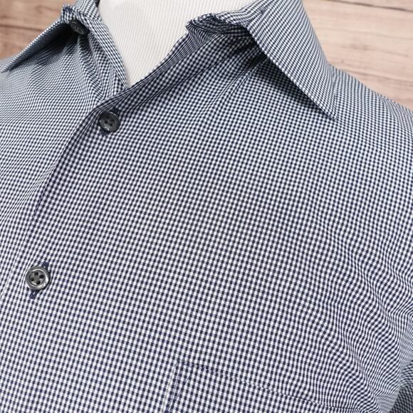 Van Heusen Shirt Mens XL 17.5 34/35 Blue White Check Dress Wrinkle Free - Picture 2 of 9